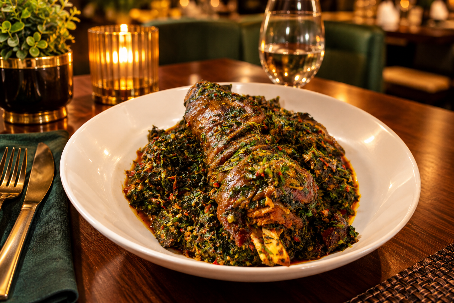 Candlelit herb-crusted braised meat