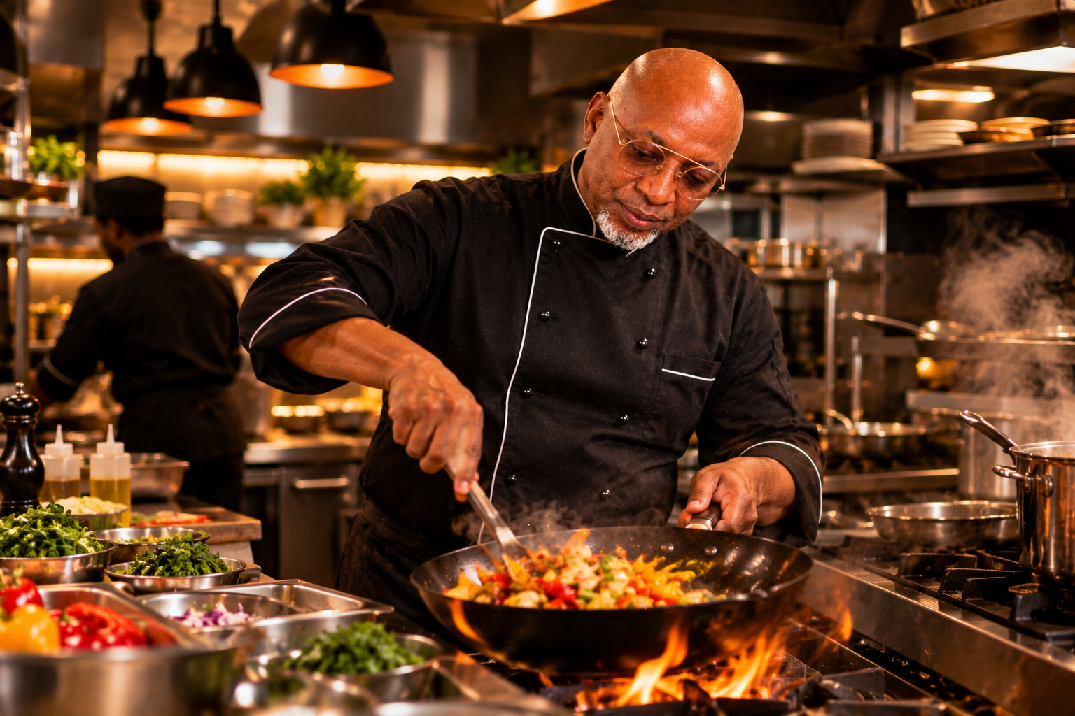 Chef working with focus in a professional kitchen