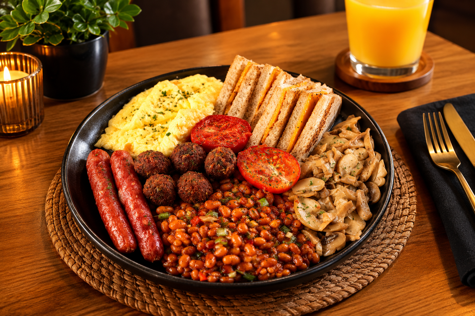 Gourmet full English breakfast plate