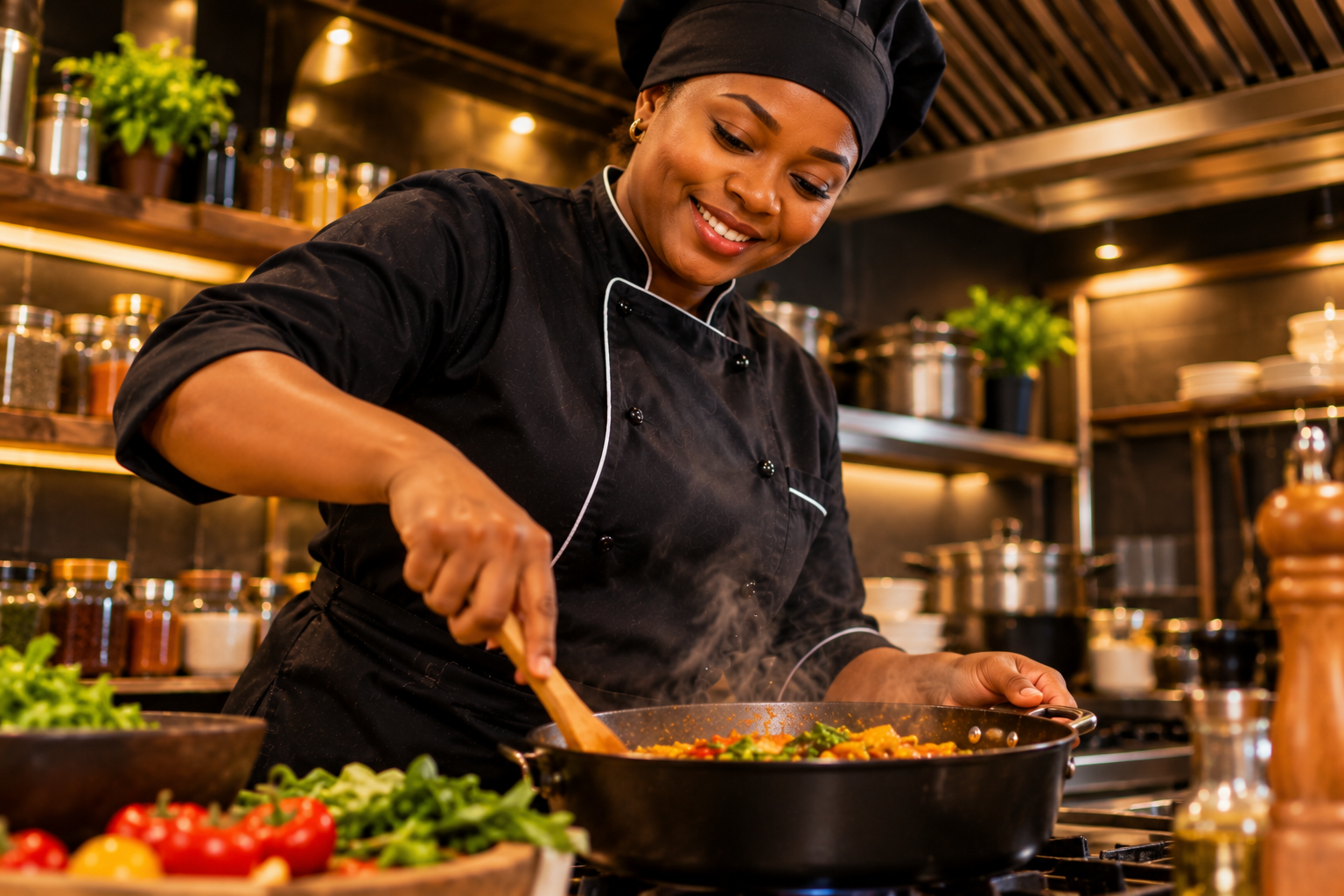 Careful preparation in a working kitchen